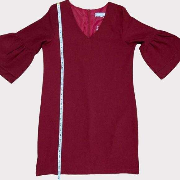 BELONGSCI Red Women's Dress Sweet & Cute V-Neck Bell Sleeve Mini Dress S - Picture 10 of 13